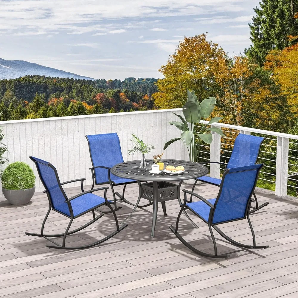 Outdoor Rocking Chair Set of 4, Patio Rocking Chairs w/Breathable Backrest, Sturdy Metal Frame & Safe Ergonomic, Customized