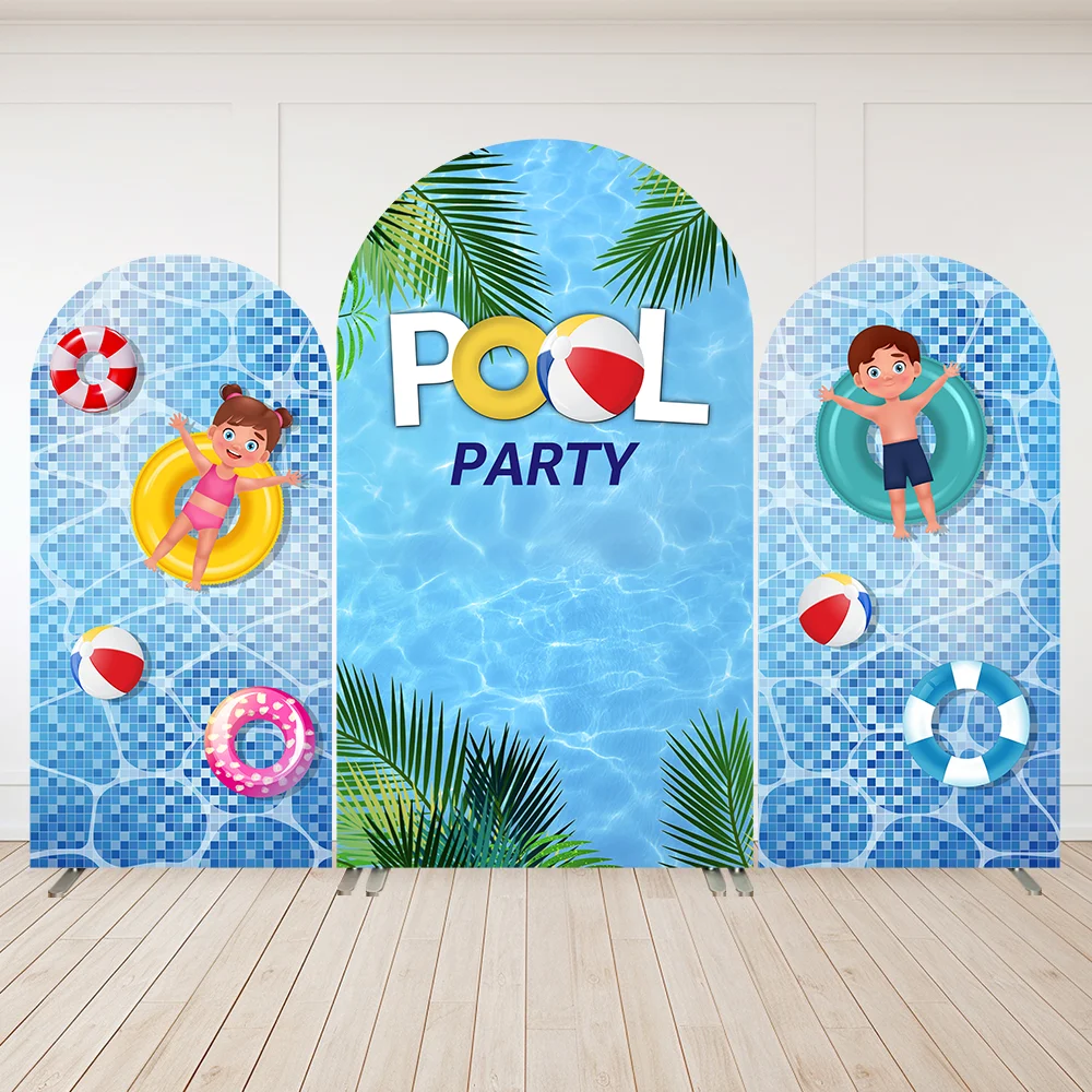 

Pool Party Decoration Arch Backdrop Cover Boys Girls Birthday Photo Background Party Supplies Banner Wall Doubleside Prints