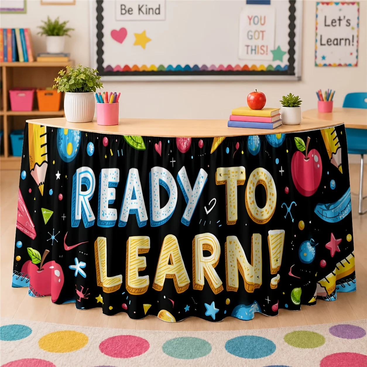 Fun education, back-to-school season, office study area, classroom, family learning environment, desk cover