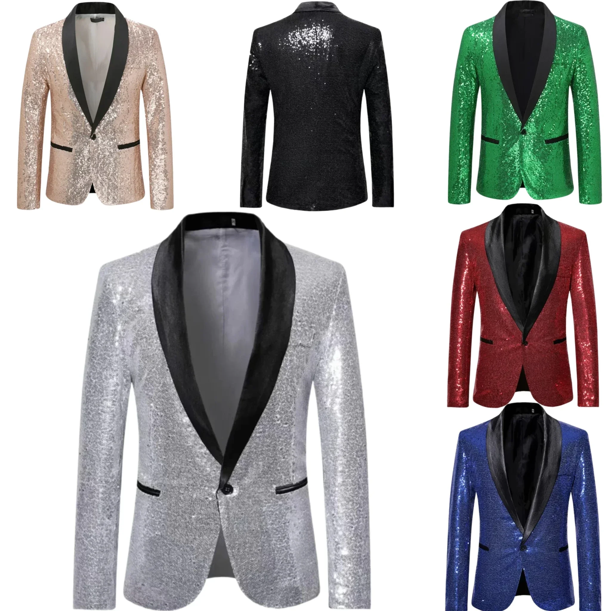 

Мужской пиджак с пайетками, приталенный смокинг с пиковыми лацканами, одинарный костюм для вечернего вечернего платья, сценический костюм