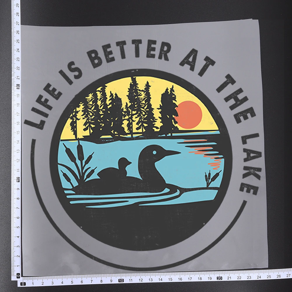 25CM Outdoor Lake Scenery Transfer Patches For Clothes Stickers DIY A-Level Washable Shirt Iron-on Thermal Stickers