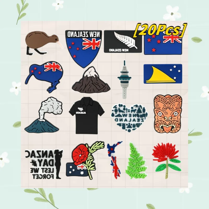 

New Zealand-themed footwear bubble skates, sandals, birdflower, volcanic pattern, PVC footwear Cartoon shoe accessories