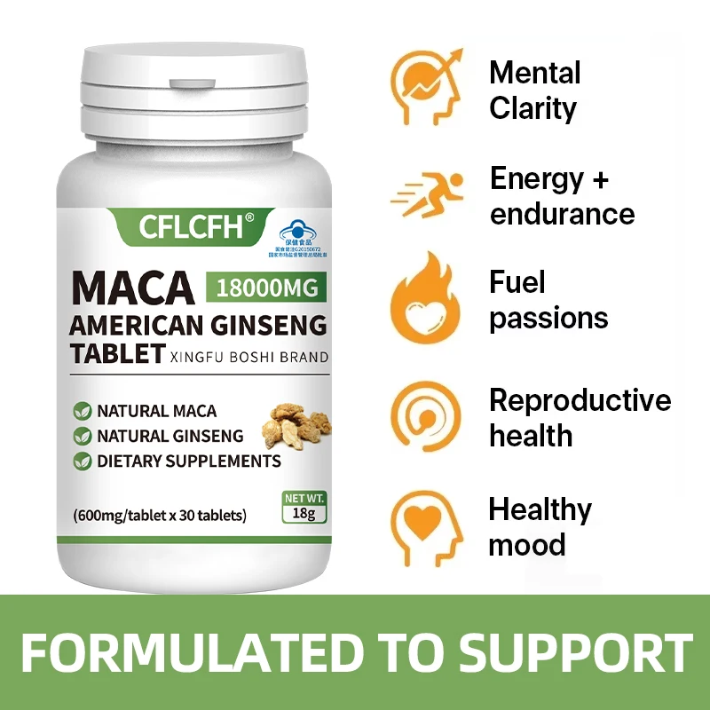 30PCS Maca American Ginseng Tablet Non-GMO Increase Energy & Endurance Muscle Mass Male Hormone Balance Maca Supplements