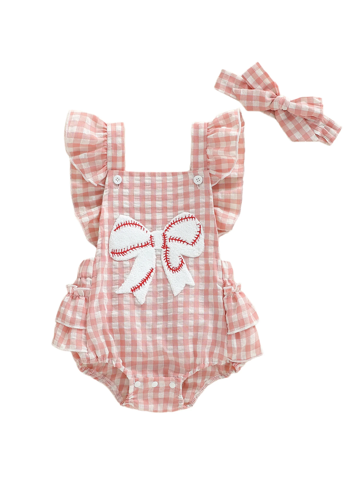 

Очаровательный комплект из двух предметов для маленьких девочек, комбинезон с цветочными рюшами на рукавах и подходящая повязка на голову для летних и осенних сезонов