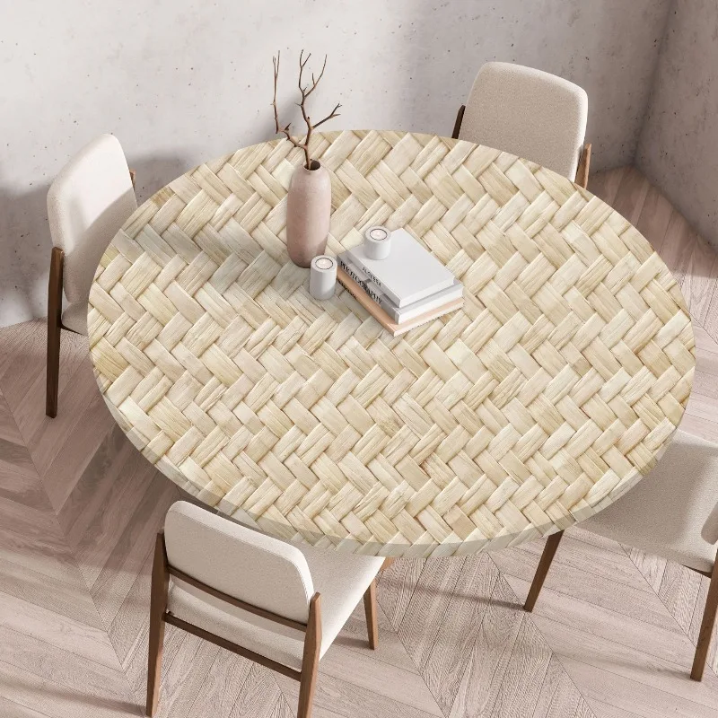 60/90/140cm Waterproof Round Tablecloth Table Cover Oil-Proof Elastic Kitchen Dining Wedding Party Table Cover Home Decoration