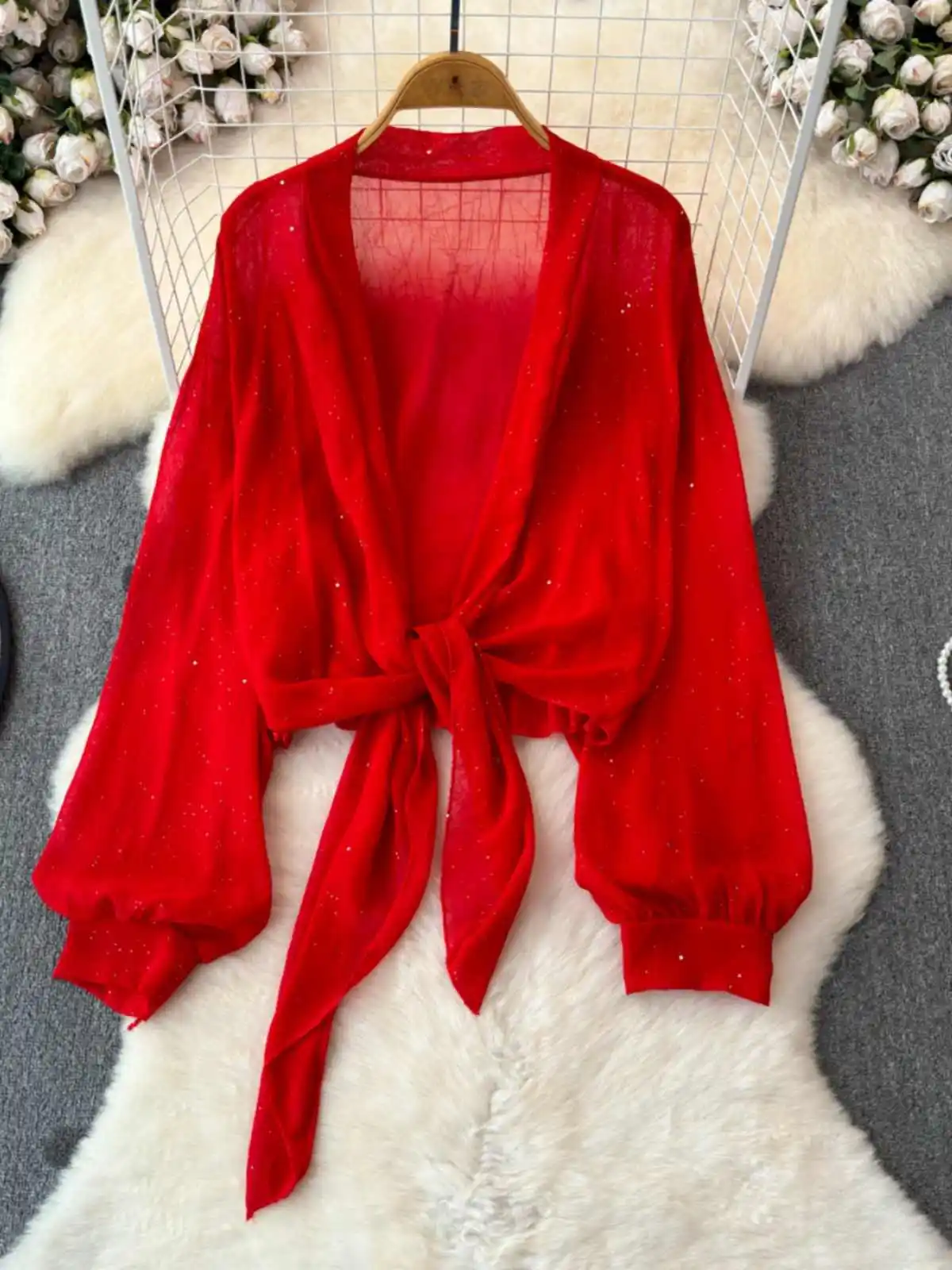 Tops holgados de Color sólido para mujer, cárdigan informal sencillo para ir al trabajo, diseño con cordones, cuello en V, mangas largas, verano