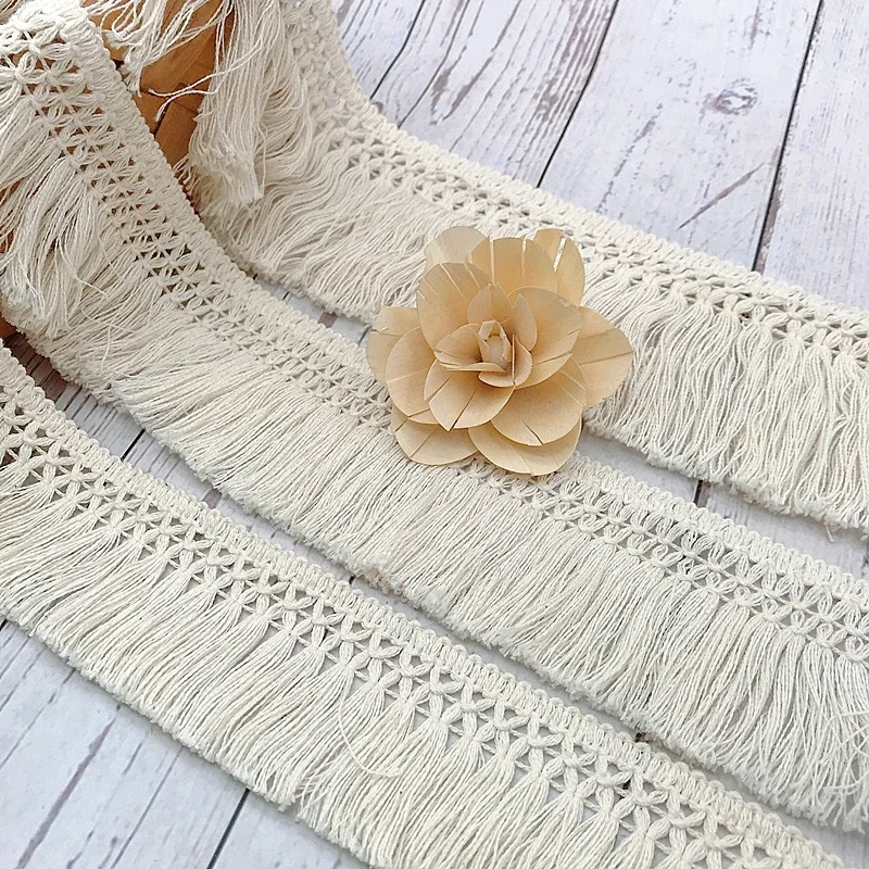 10Yard/Lot Beige 6CM/8CM Tassel Fringe Cotton Lace Trim Latin Ribbon Dress Stage Garment Curtain Sewing Accessories M0529
