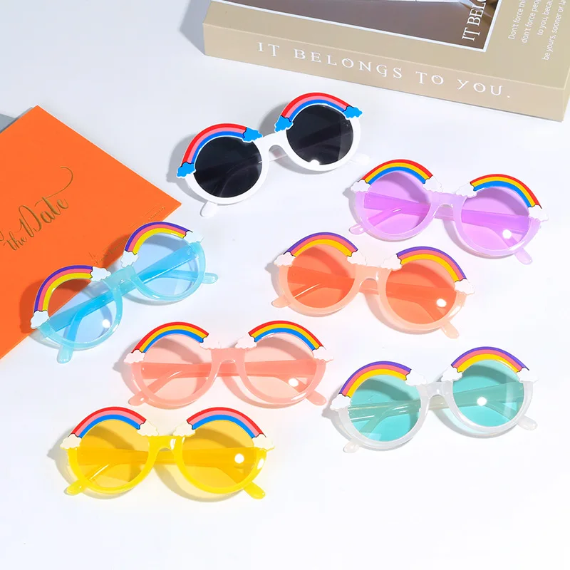 Fashion Sun-shading Rainbow Big Round Frame Eyeglasses Colored lenses Kids Sunglasses Children's Anti-UV Sun glasses