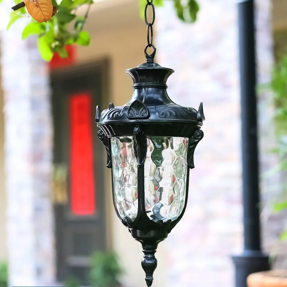 Vintage Waterproof Outdoor Garden LED Light Glass Vintage Pendant Lamp Balcony Simple Hallway Entrance E27 Hanging Fixture