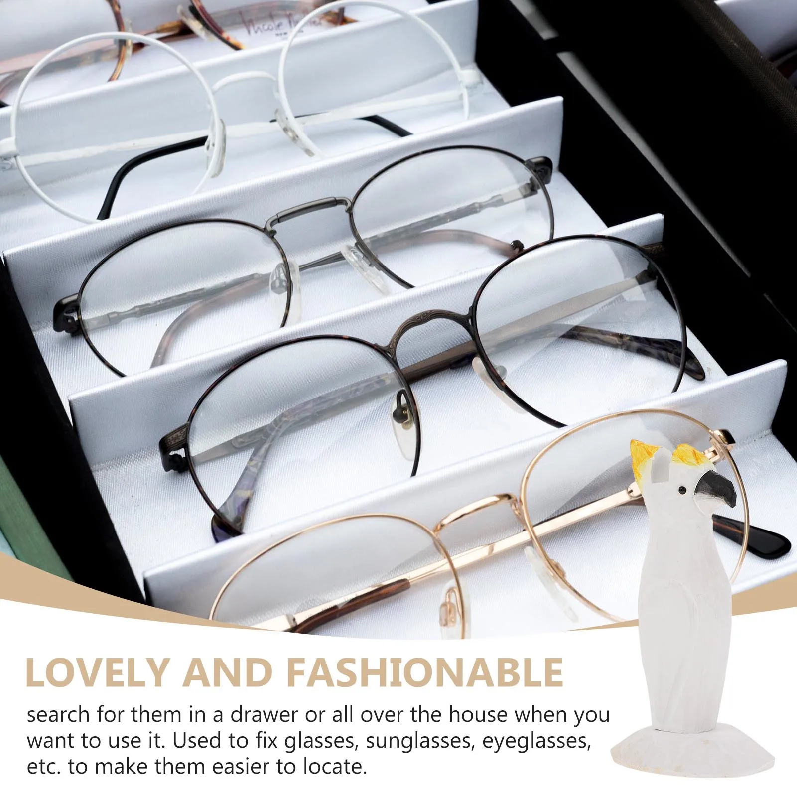 

1Pcs Wooden Glasses Frame Lovely Parrot-Shaped Spectacle Holder Stand for Nightstand Dresser Desktop Organizing and Protecting