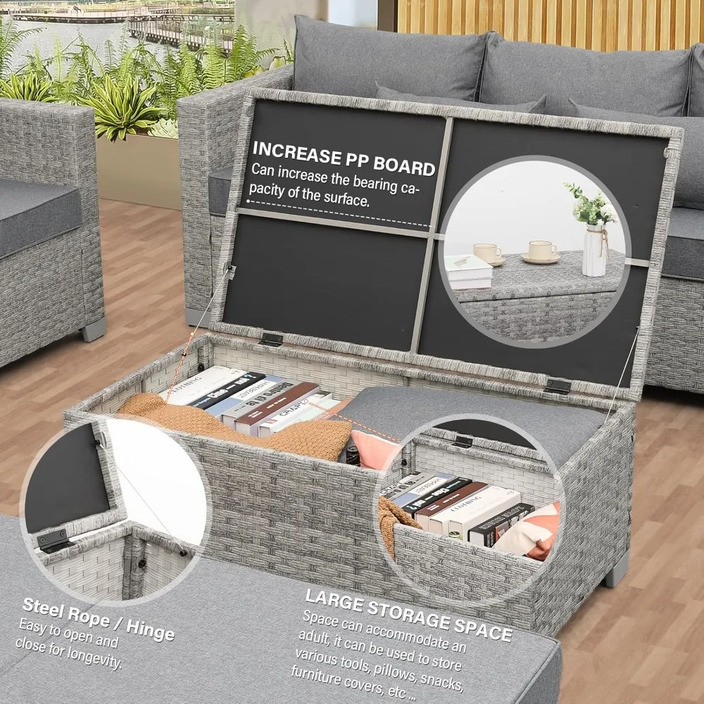 4-Piece Wicker Patio Furniture Set, PE Rattan Sectional Sofa with Storage Table, All-Weather Outdoor Conversation Sets for Deck