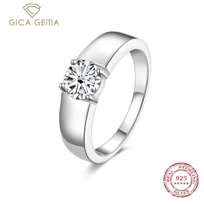 

Gica Gema Classic 1CT Moissanite Ring For Men Women Diamond Jewelry Real 925 Silver Gifts No Sign Engagement Ring For Wedding