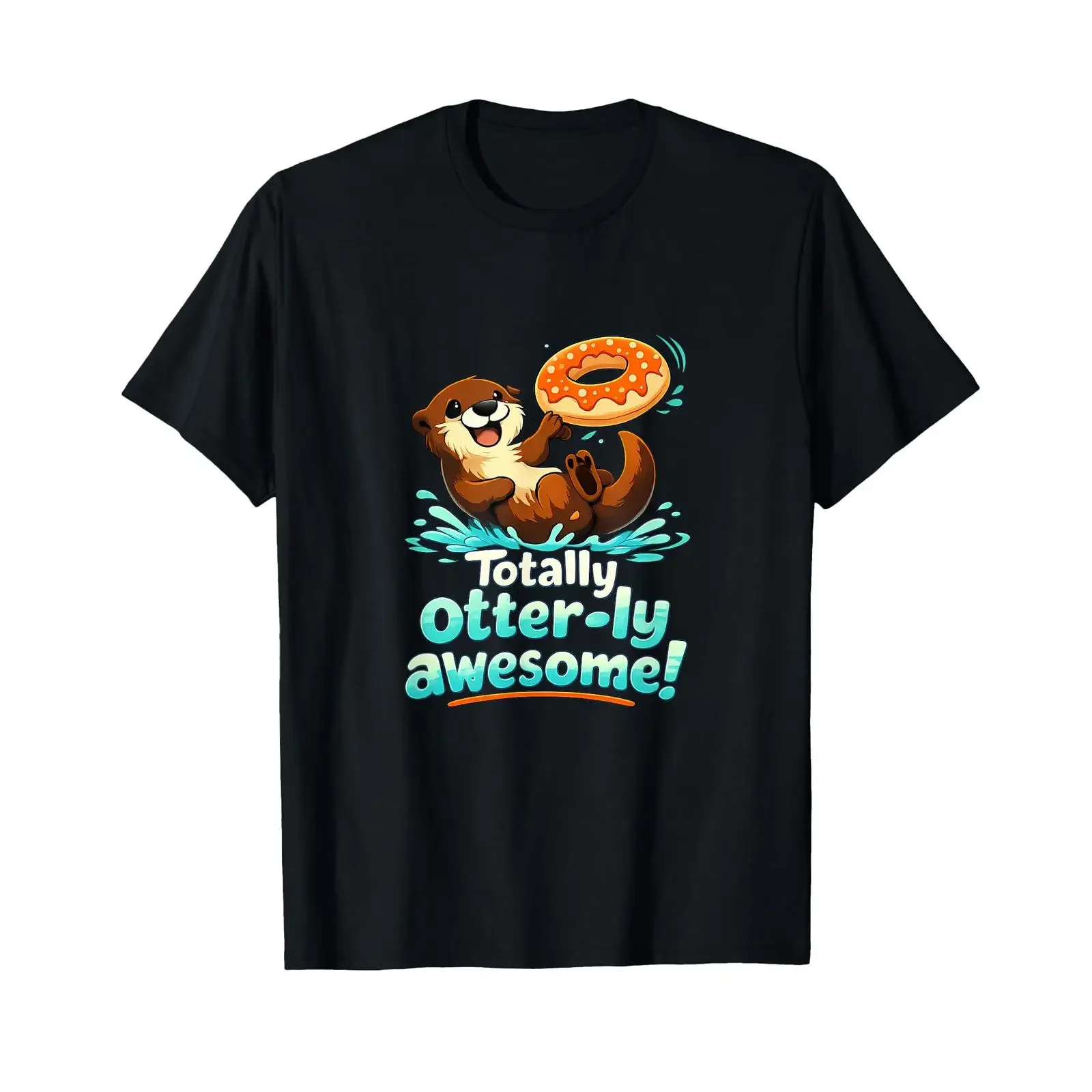 Cute Otter Donut Float Pun Totally ly Awesome T Shirt vintage Washed Slightly Versatile graphic Stretched Top For Everyday Wear