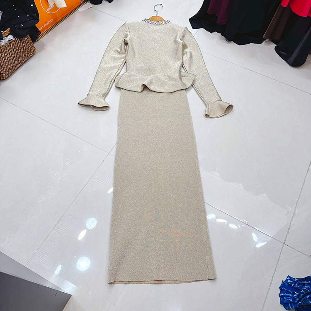 TWOTWINSTYLE – robe élégante pour femmes, couleur unie, Slim, col rond, manches longues, taille haute, boutons épissés, Chic, KDR554326