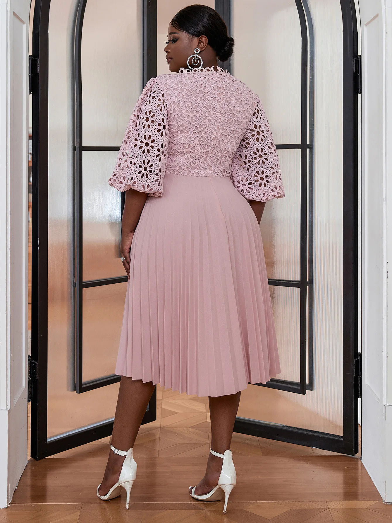 Women Elegant Summer White Pleated Dress Plus Size Hollow Out Lace Sleeve  Midi Dresses Elegant Party Birthday Church Outfits - AliExpress 200000345