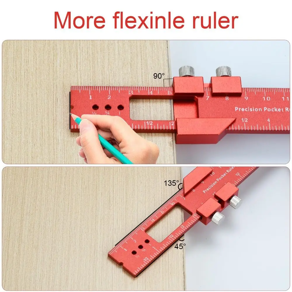 Aluminum Alloy Carpentry Marking Ruler High-Precision T-Type Positioning Gauge Ruler Multi-function Inch Metric Carpentry Square