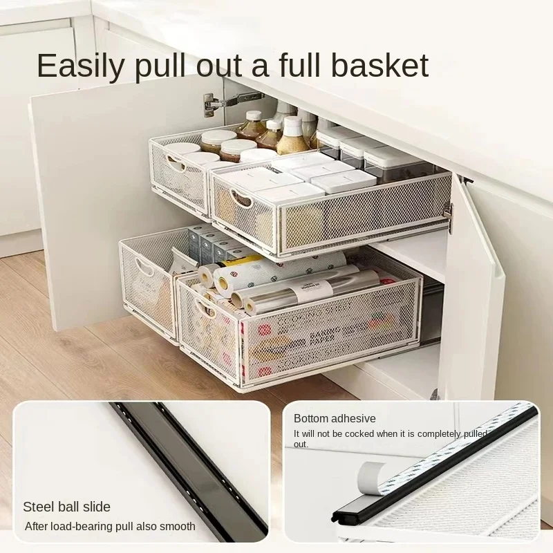 Folding Kitchen Storage Basket Pull-Out Seasoning Rack Cabinet Drawer Organizer Debris Storage Shelf for Kitchen Organizer