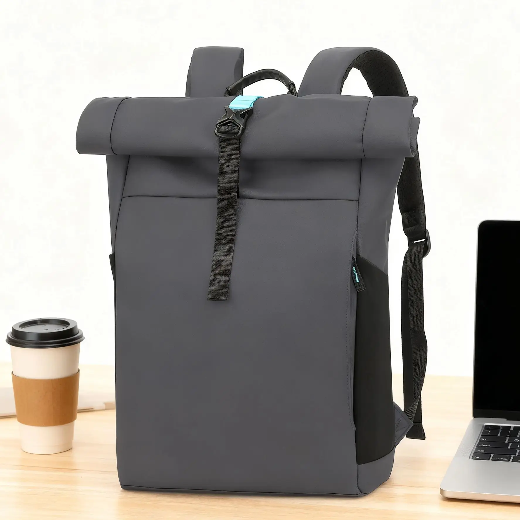 

Camera backpack, daily carrying bag with laptop cover, roll up cover extension, flip open, multifunctional photography backpack