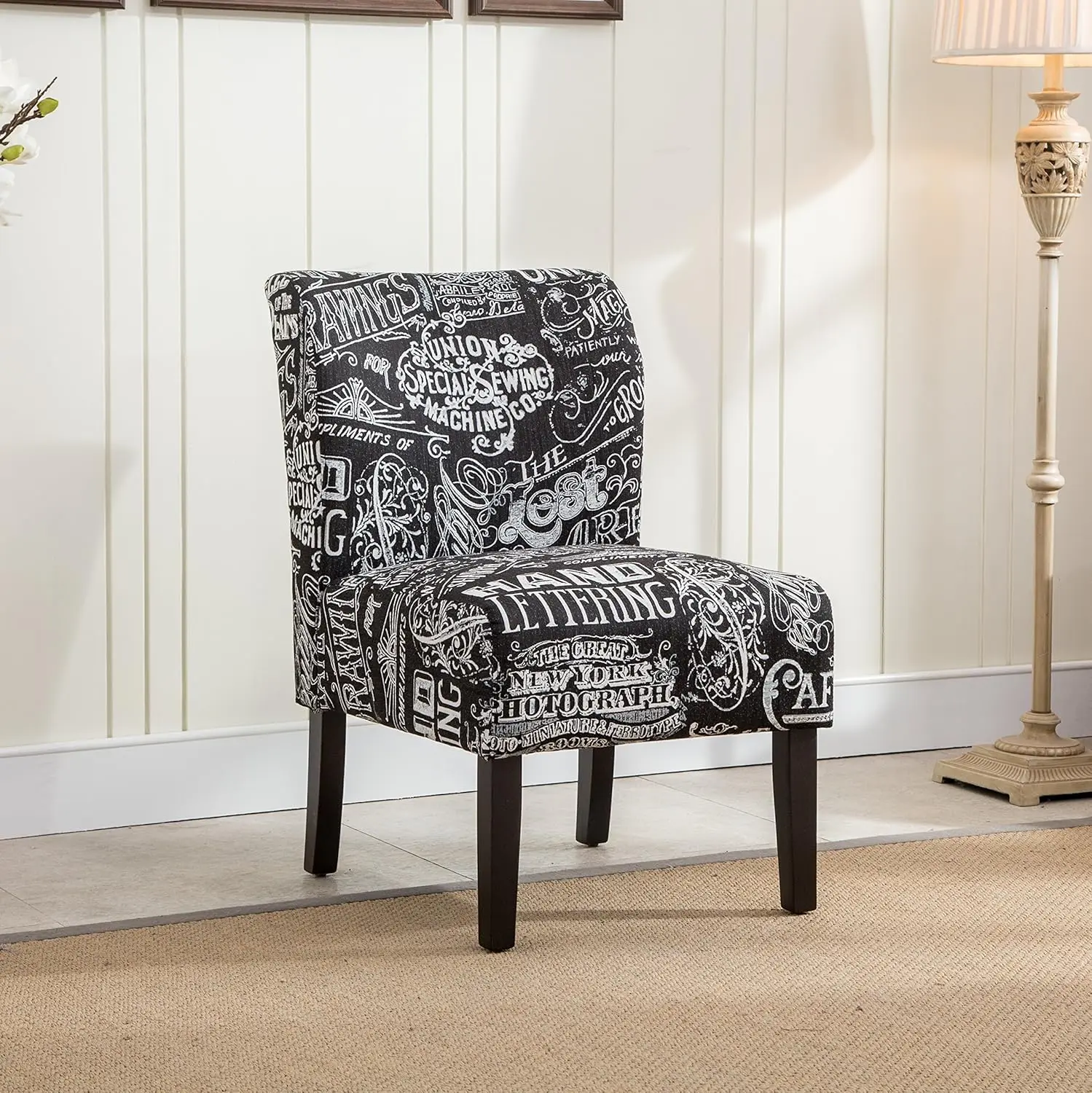 

Capa Print Fabric Arml Contemporary Accent Chair, Chalkboard Shadow