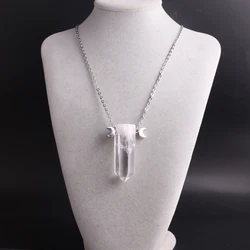 1PCS 3-5cm Natural Raw Crystal Quartz Pendant Necklace Stainless Steel Chain Exaggerated Jewelry For Women Men Party