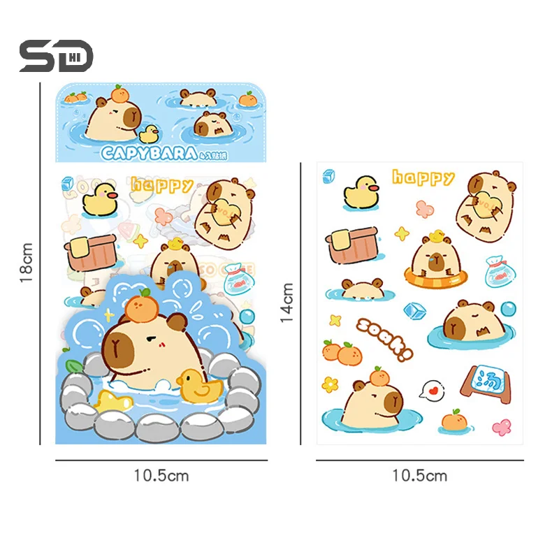 Pegatinas esmeriladas Kawaii Capybara, decoración de diario de dibujos animados, álbum de recortes, diario, papelería estética, escuela, 4 hojas