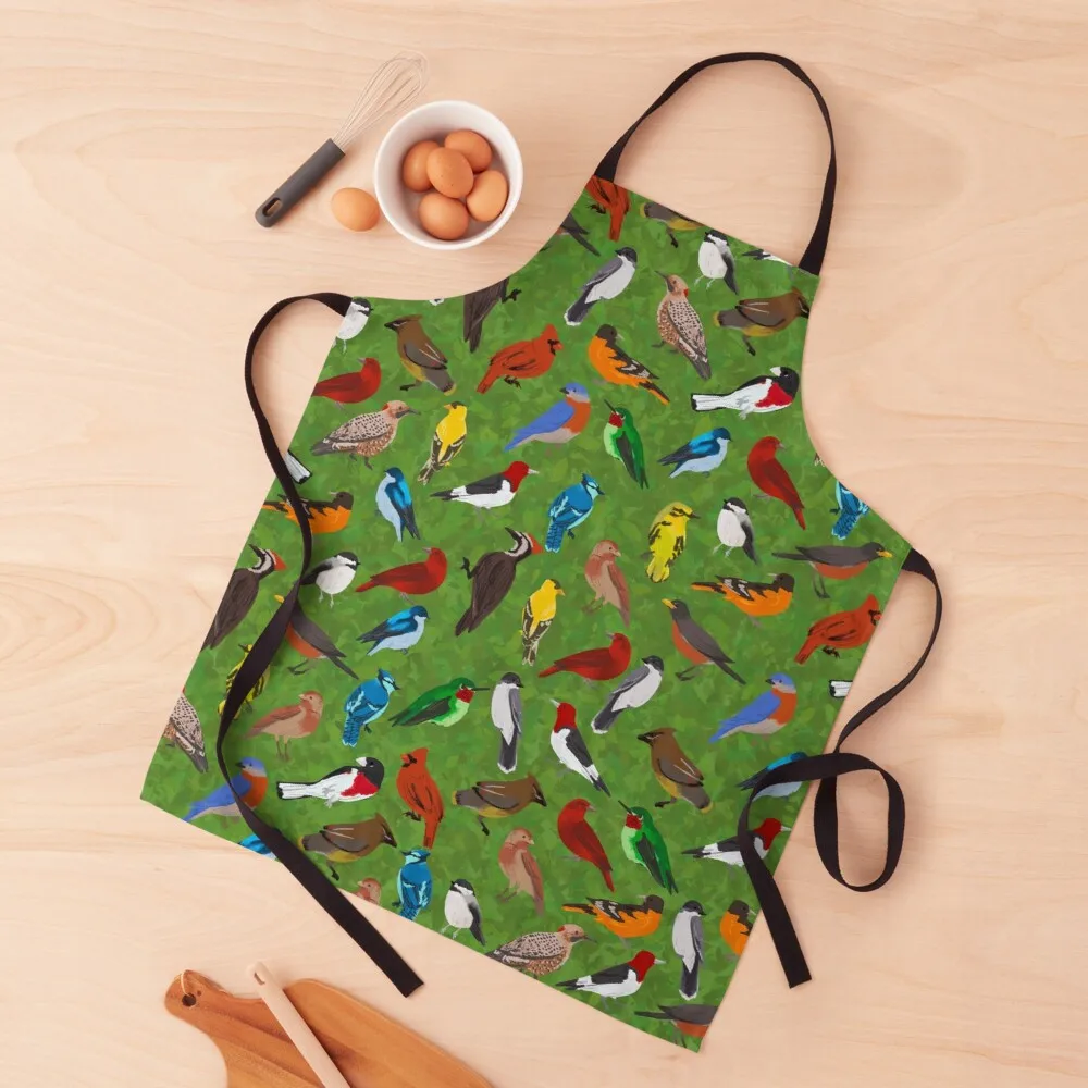 Backyard and Forest Birds on Leafy BackgroundApron Kitchen things novelties kitchen and home