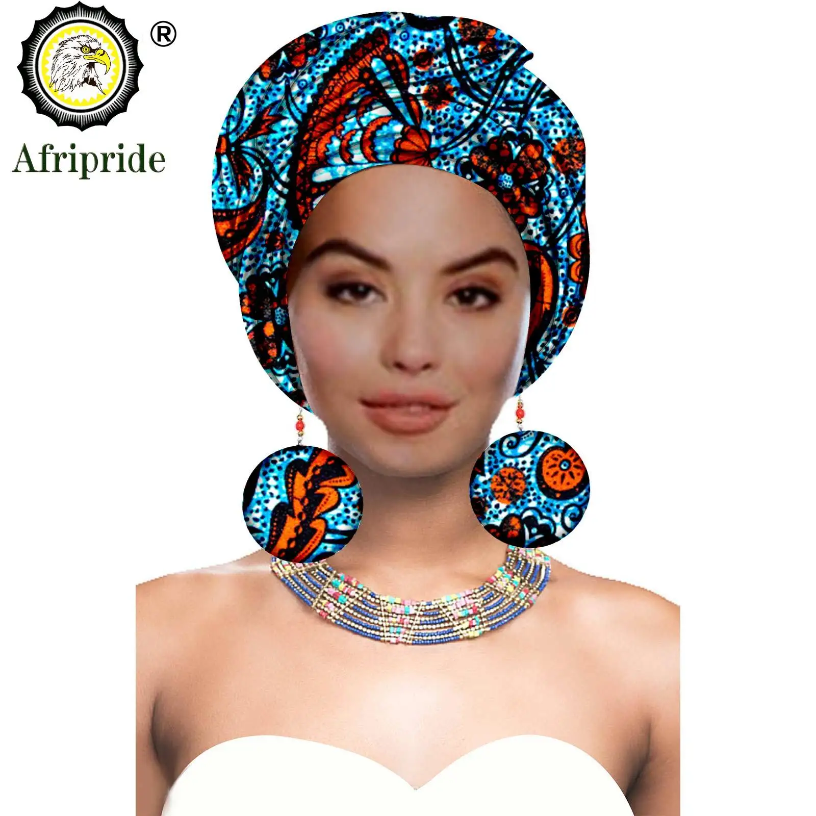 African Turbans African Headwraps for Woman African Headscarf Nigerian Headtie with Matching Earring Dashiki Ankara Wax S20H004