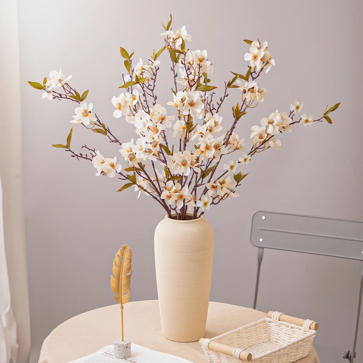 XIYA FLOWER  Cherry Artificial Flowers Sakura Artificial Branchs White Pink Spring PE Material Indoor Garden & Home Decor