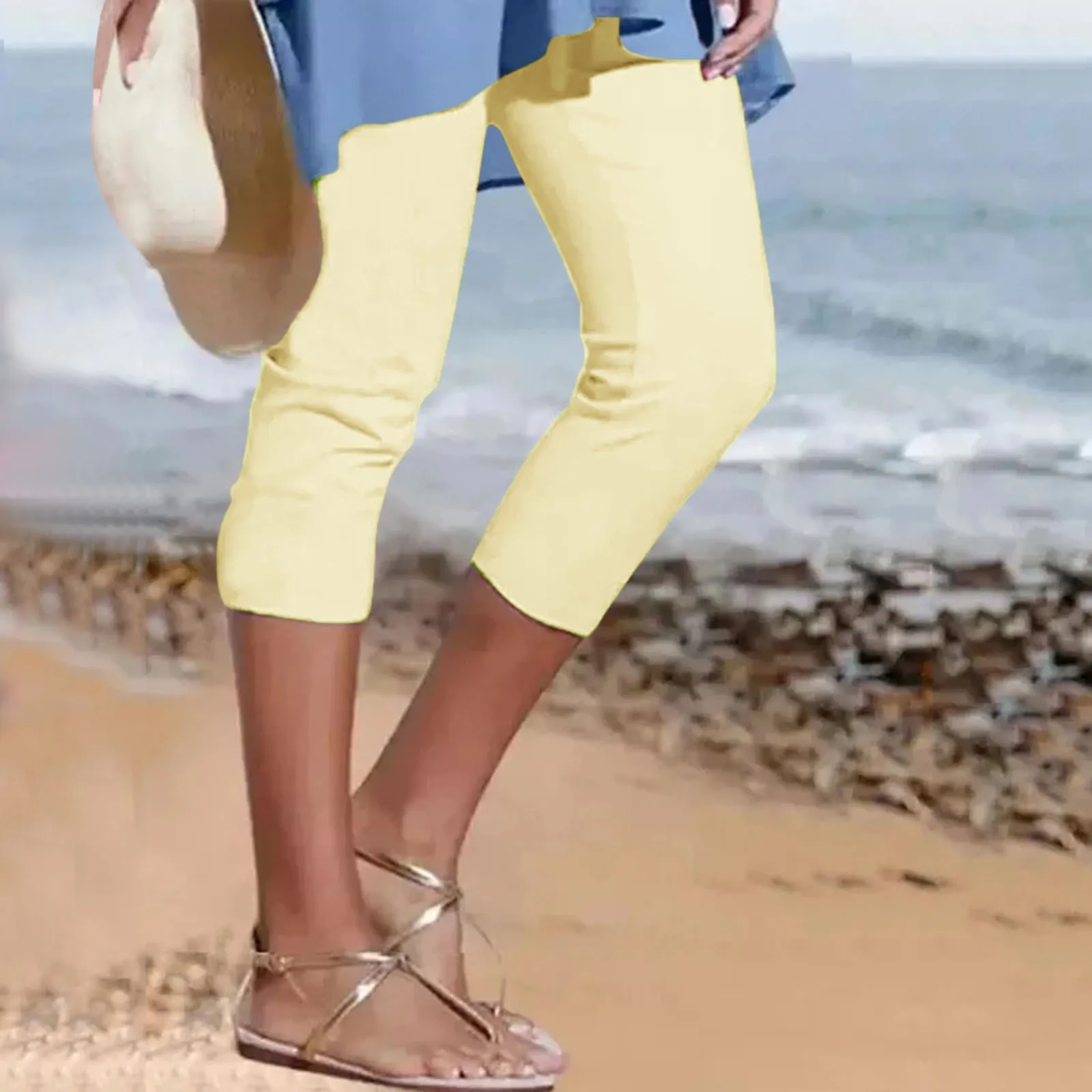 

High Elasticity Breeches Summer Candy Color Capris Pants Women Thin Summer Pants Ladies High Waist Elastic Plus Size Pants