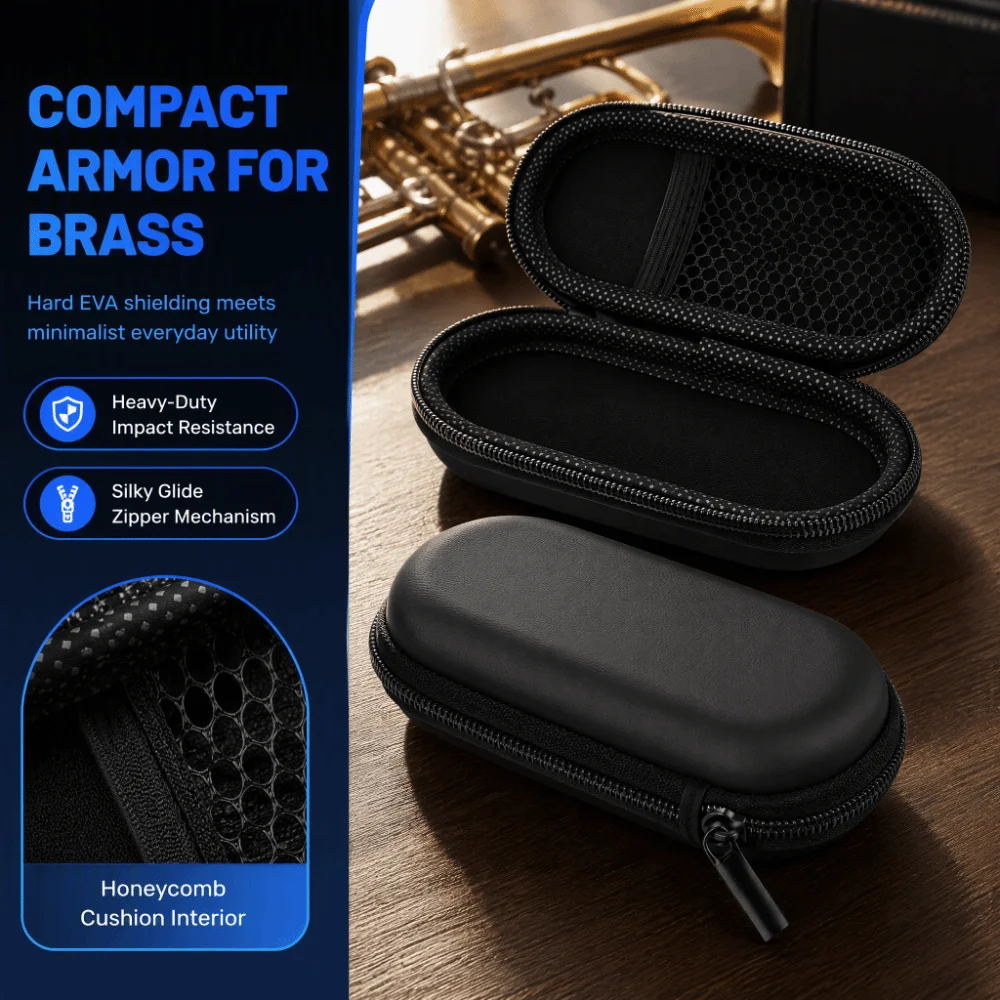 2PCS EVA Material Trumpet Mouthpiece Case Compact Size Black Trumpet Mouthpiece Pouch Bag With Zipper