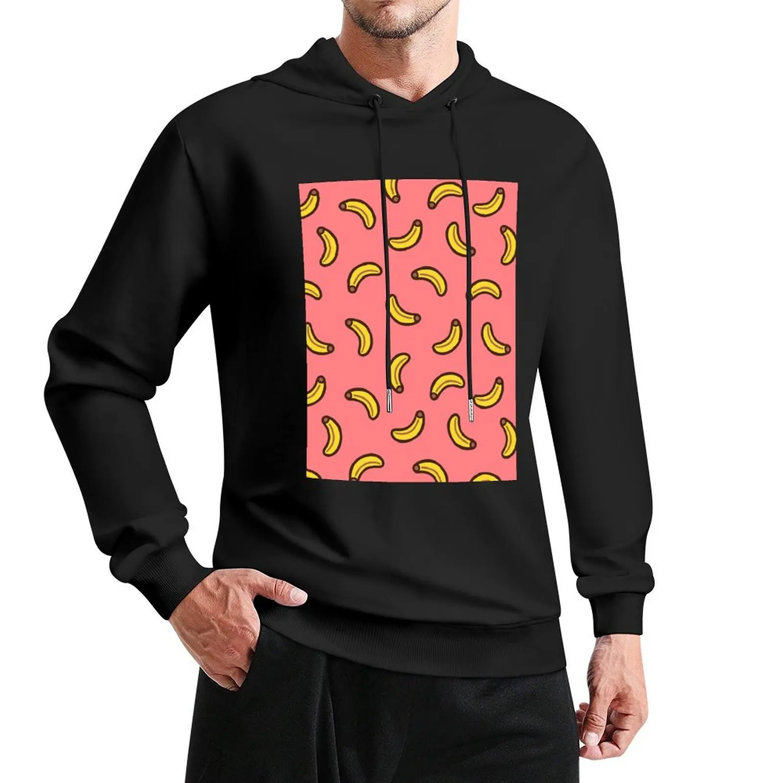 

Bananas on Pink Pattern Pullover Hoodie streetwear men anime clothes japanese style men clothes hoodie man