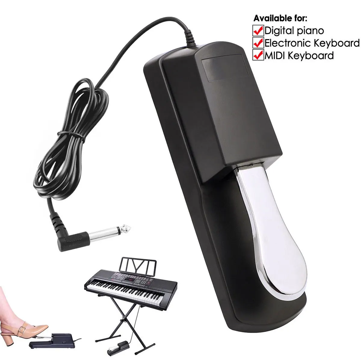 

Sustain Pedal For Keyboard Classic Alloy Foot Pedal Non-Slip Base Half-Pedal Function Universal Compatible Electronic