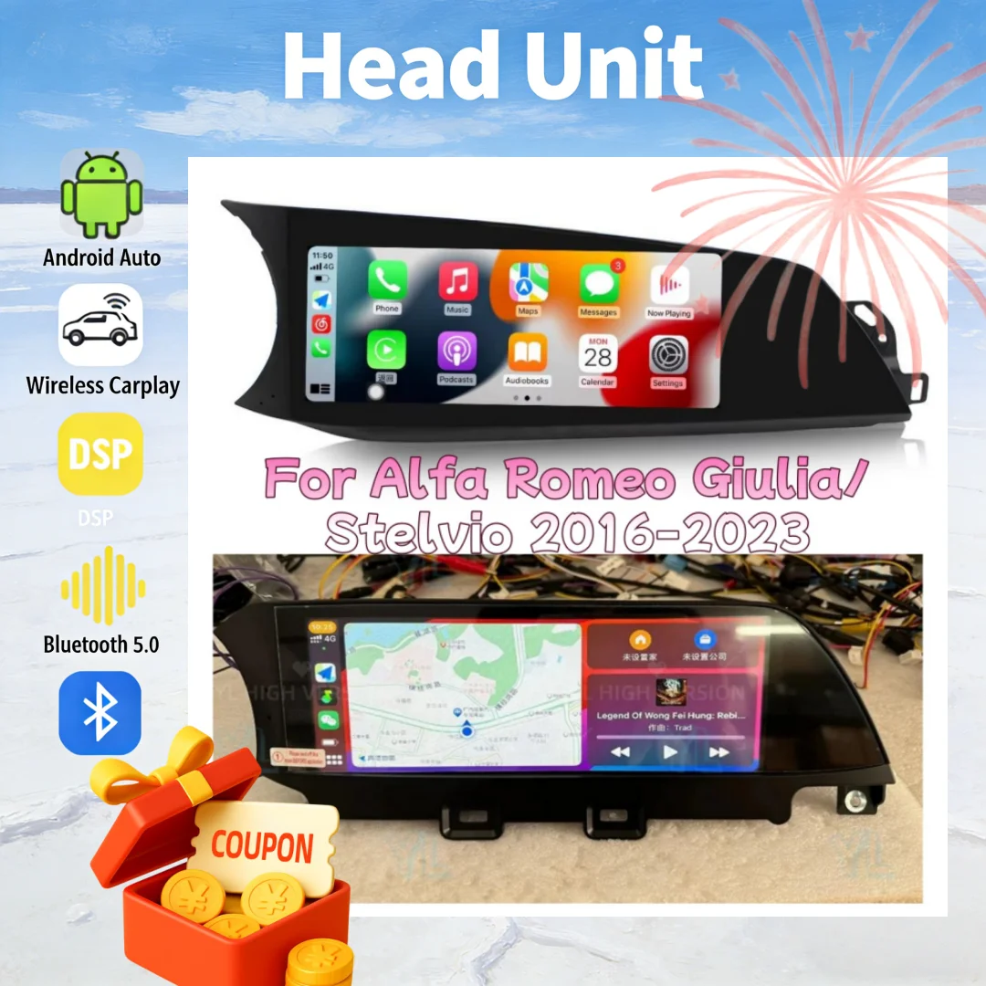 L Android 14.0 System Car Multimedia For Alfa Romeo Giulia Stelvio 2016-2021 Touch Screen GPS Navi Auto Carplay Music Radio Unit