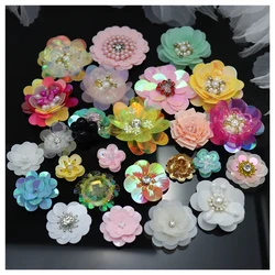 Sequins Patches 20 pcs Rhinestones Beads Flower Appliques Brooch Stickers Patch for Clothes Bag Shoes Sew-On Sewing Accessories