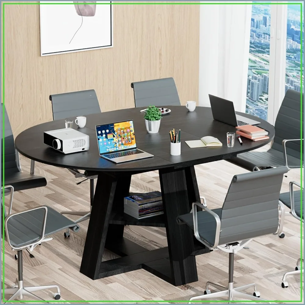 43.3-59in Extendable Round Conference Table for 4-6 People, Space Saving