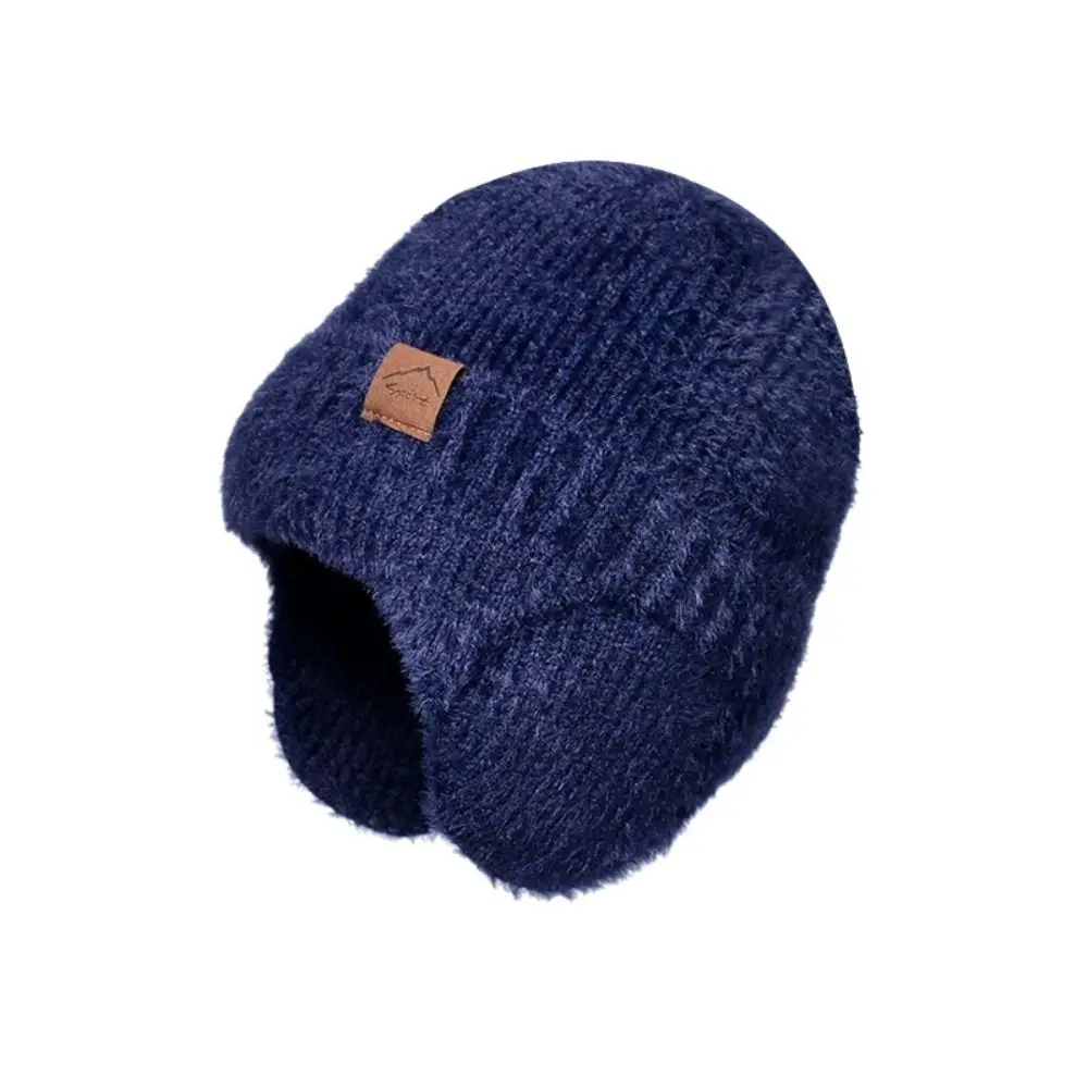 Headgear Earflap Woolen Hat Cold Proof Solid Color Ear Protection Beanie Cap Thickened Knitted Earflap Hat Male/Female