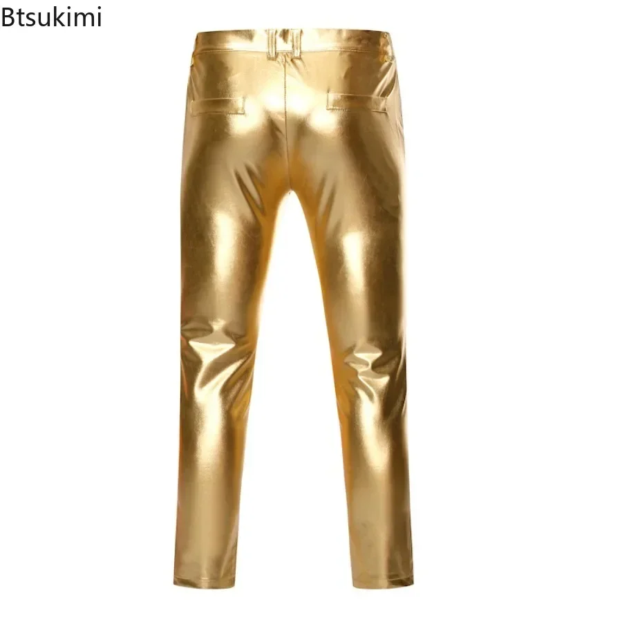 New Men's Shiny Pants Chic Motorcycle Pants Metallic Sweatpants Streetwear Casual Pants Nightclub Stage Perform Clothing for Men