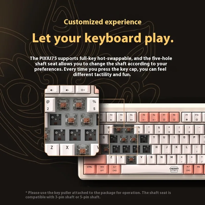 CHERRY XTRFY PIXIU75 Gaming Toetsenbord Pakking Mount Tri-Mode MX2A Rode Schakelaar Hot-Swappable PBT Keycaps RGB voor Gaming Office mac