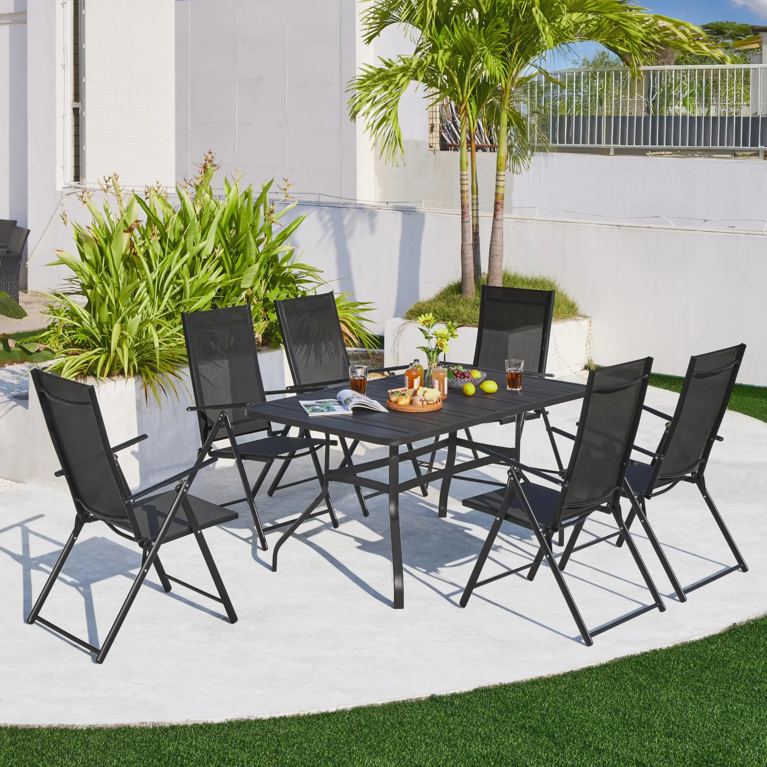 Opklapbare terrasstoelen set van 2/4, stapelbare buitenstoelen met verstelbare rugposities voor tuin, tuin, strand