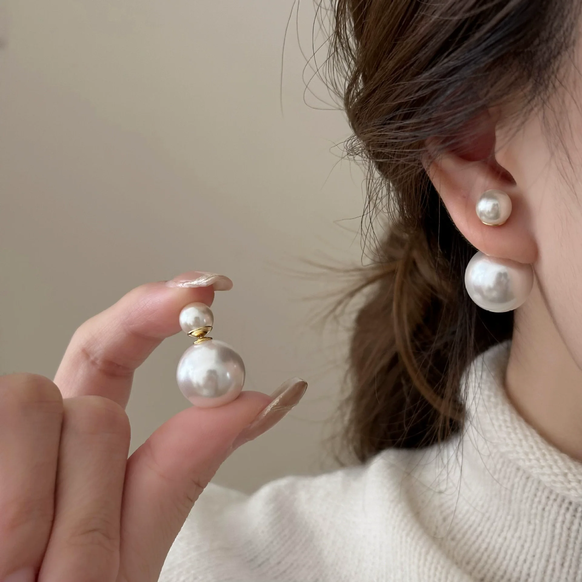 XIYANIKE Double-sided Pearl Stud Piercing Earrings For Women Lady Elegant Fashion New Jewelry Gift Party Wedding bijoux femme