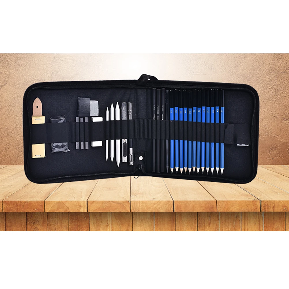 Set Kuas Sketsa Profesional Kit Pensil Pemula Tas Ritsleting Rangkaian Gambar dan
