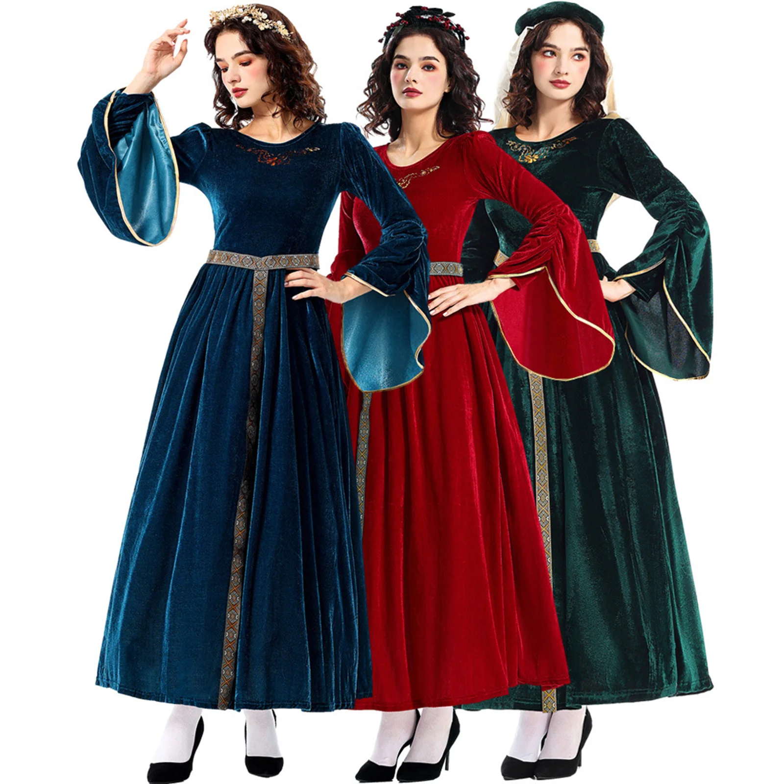 

Medieval Retro Court Ball Bell Sleeves Dress Renaissance Queen Cosplay Costumes for Women Performance Halloween Party Suit