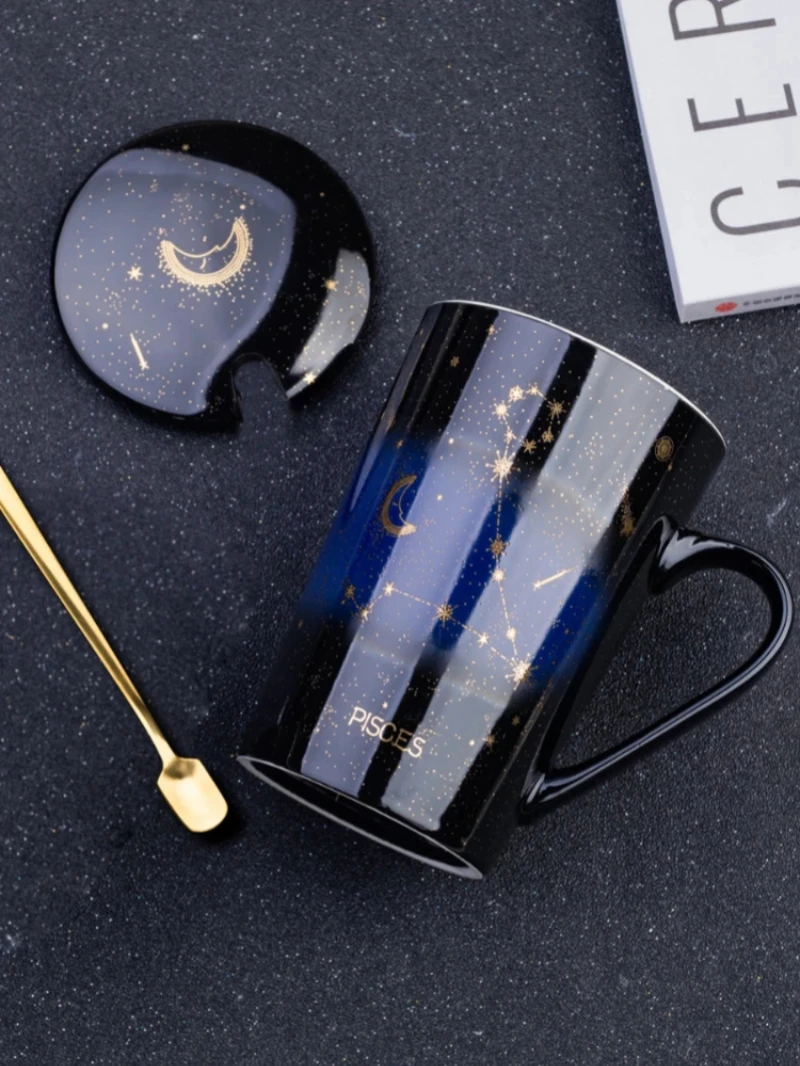 

Constellation Mug Home Ceramic Water Cup With Lid Spoon Oatmeal Office Couple Mug Advanced Creative Sense Coffee Milk Drink Cup