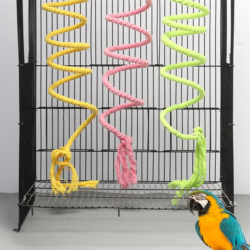 1/1.5m Pet Bird Bite Toys Colorful Parrot Cotton Rope Toy Elastic Parrot Climbing Toy Sturdy Bird Swing Harness Cage Swing Stand