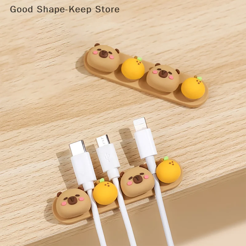 Capybara Cartoon Punch-Free Silicone Cable Organizer Portable Data Cable Winder Fixed Storage for Charging Cables