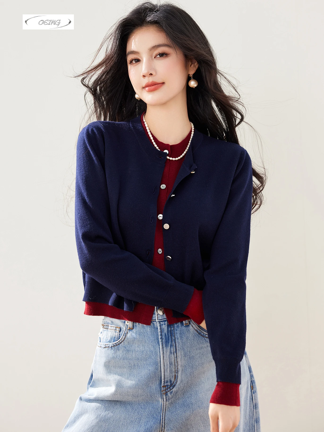 

Fake Two-piece Knitted Cardigan Sweater for Women Autumn Winter Elegant Korean Style Long Sleeve Knitwear Tops Female 3929