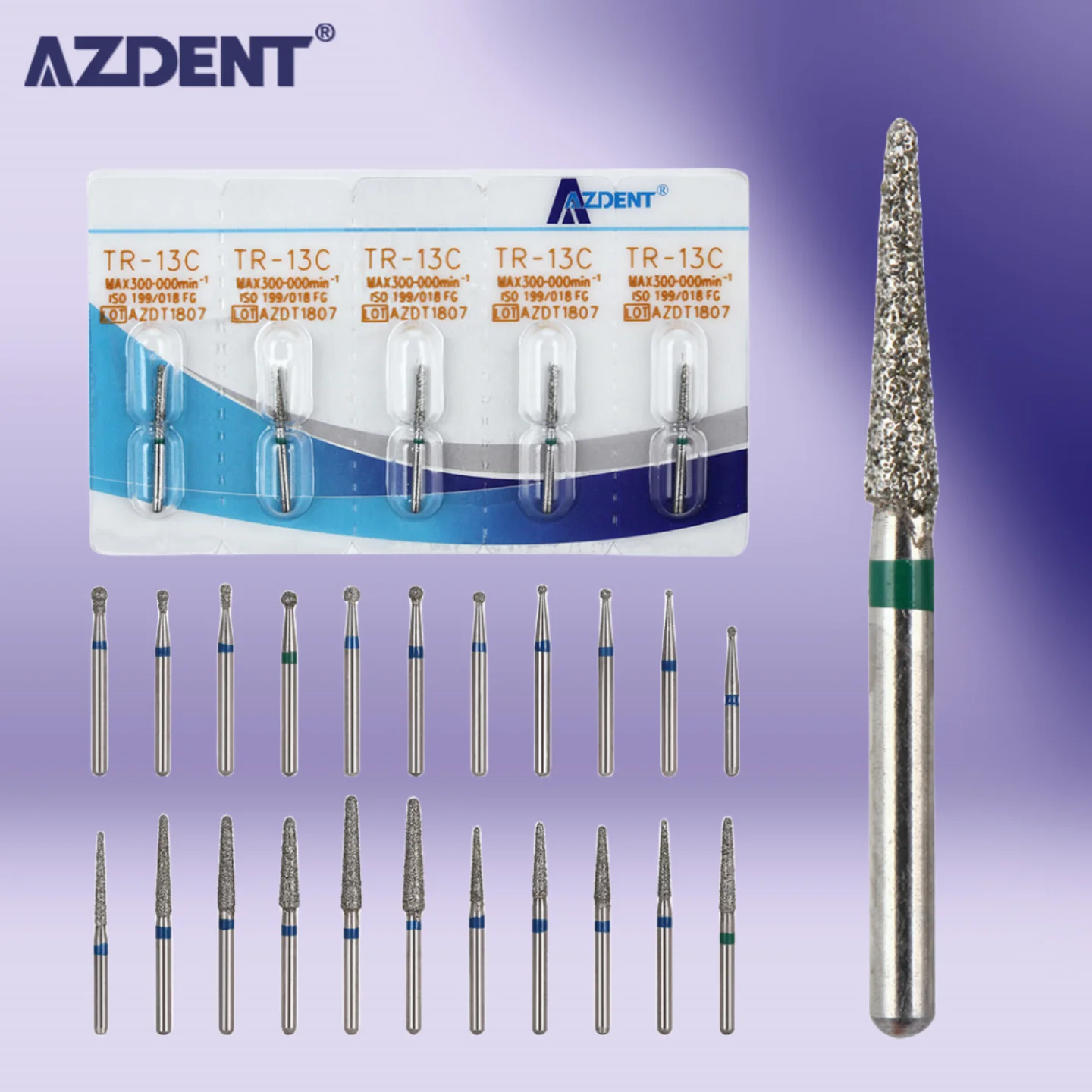 AZDENT 5 Pcs/Pack Dental Diamond Burs Drill for High Speed Handpiece FG Series Bur Dia 1.6mmDentistry Tools