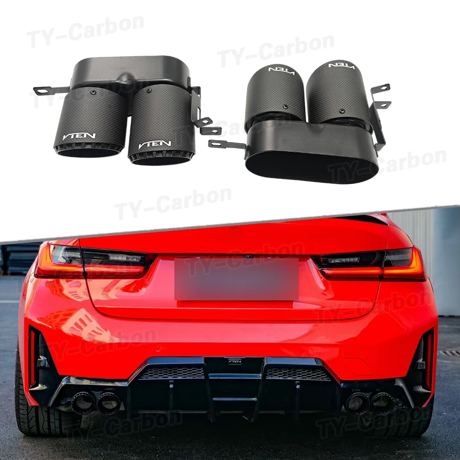 Carbon Finer Exhaust Tips Tailpipe For BMW 3 Series G20 G21 2019-2025 320i 330i 330e 330d Quad Look Decorative Muffler Tip VTEN