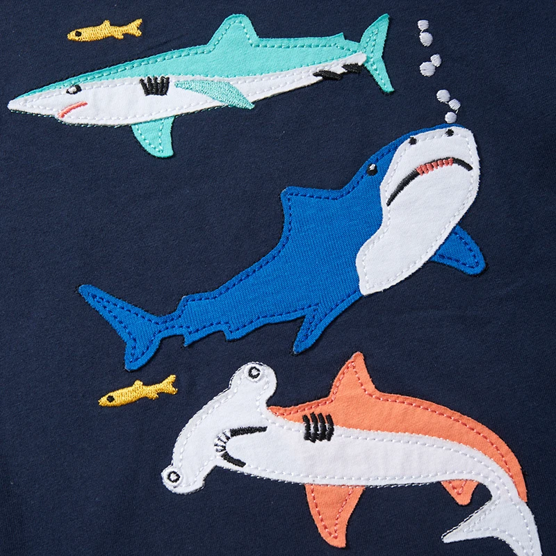 Little maven New Tops Kids Clothes of Children 2024 Baby Boys Blouses T-shirts for Children's Clothing Cartoon Sharks Cotton image 5