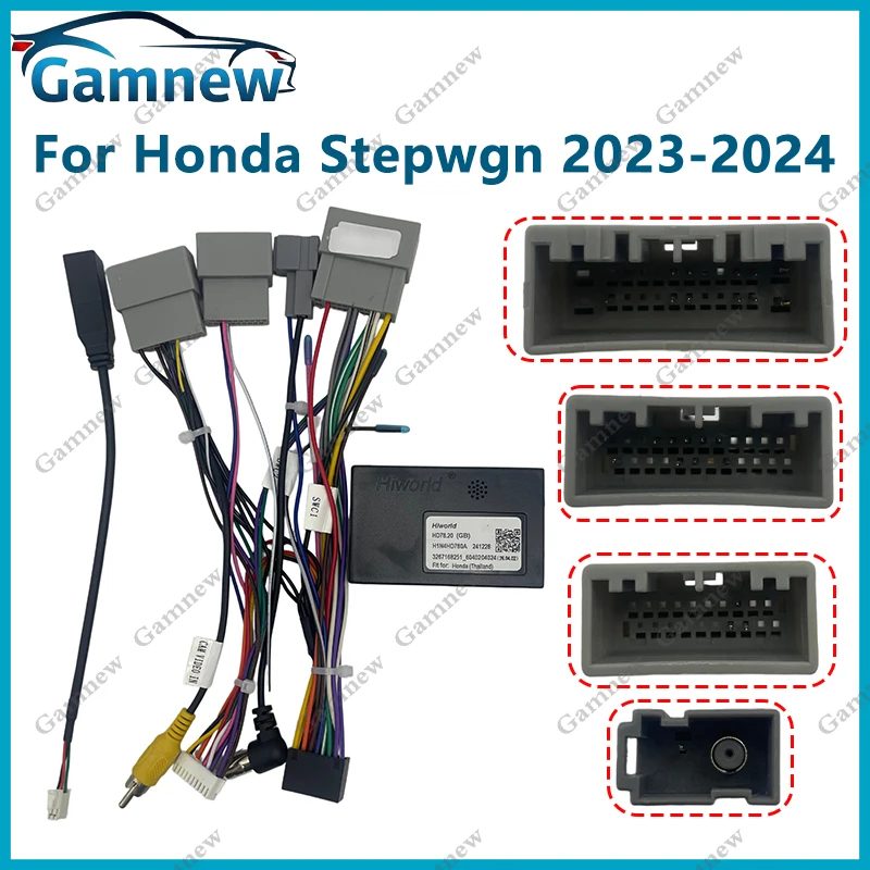 Gamnew Car 16pin Wiring Harness Adapter Canbus Box Decoder Android Radio Power Cable For Honda Stepwgn 2023-2024 HD78